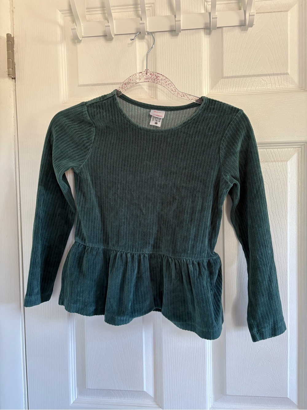 Hanna Andersson Green Ribbed Peplum Corduroy Top